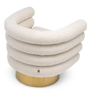 Luxuriöser Sessel aus cremefarbenem Bouclé mit mehrschichtigem Rollendesign und goldenem Fuß – 87 cm – Luxus-Hotelmöbel Rückansicht von Luxury Group International
