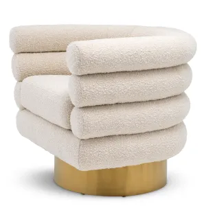 Luxuriöser Sessel aus cremefarbenem Bouclé mit mehrschichtigem Rollendesign und goldenem Fuß – 87 cm – Luxus-Hotelmöbel Seitenansicht von Luxury Group International