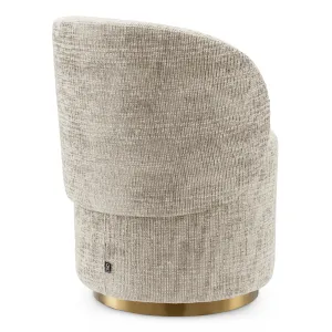 Luxury Cream Bouclé Barrel Accent Chair with Curved Backrest & Brushed Gold Base Back View by Luxury Group International