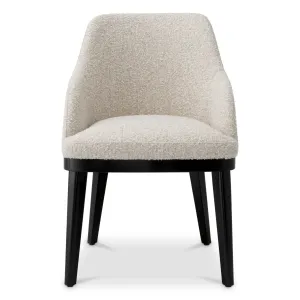Luxury Cream Bouclé Dining Chair with Black Frame - Luxury Dining Chair - Luxury Hotel Furniture Front View by Luxury Group International
