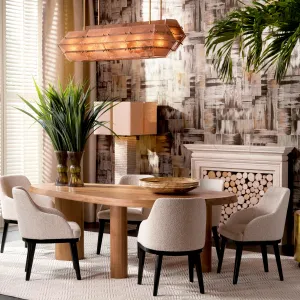 Luxury Cream Bouclé Dining Chair with Black Frame - Luxury Dining Chair - Luxury Hotel Furniture Lifestyle View by Luxury Group International