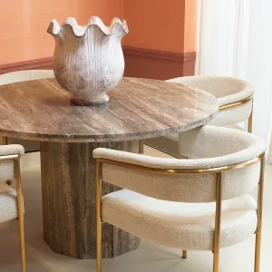 Luxury Cream Bouclé Dining Chair with Gold Metal Frame - Luxury Dining Chair Lifestyle View by Luxury Group International
