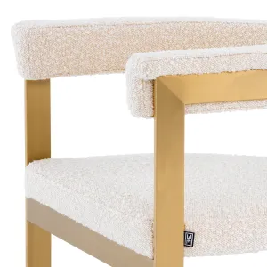 Luxury Cream Bouclé Dining Chair with Gold Metal Frame -Luxury Dining Chairs-Luxury Hotel Furniture Detail View by Luxury Group International