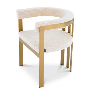 Luxury Cream Bouclé Dining Chair with Gold Metal Frame -Luxury Dining Chairs-Luxury Hotel Furniture Side View by Luxury Group International