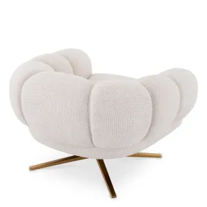 Sillón Lounge de Lujo en Bouclé Crema con Base Giratoria Dorada - Mobiliario de Hotel de Lujo Vista trasera por Luxury Group International