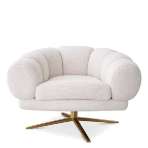 Sillón Lounge de Lujo en Bouclé Crema con Base Giratoria Dorada - Mobiliario de Hotel de Lujo Vista frontal por Luxury Group International