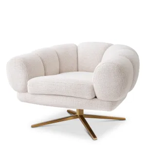 Sillón Lounge de Lujo en Bouclé Crema con Base Giratoria Dorada - Mobiliario de Hotel de Lujo Vista frontal por Luxury Group International