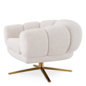 Sillón Lounge de Lujo en Bouclé Crema con Base Giratoria Dorada - Mobiliario de Hotel de Lujo Vista lateral por Luxury Group International