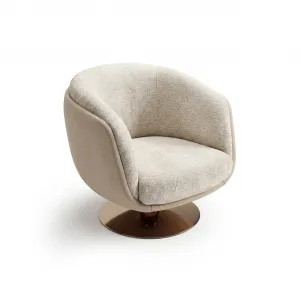 Luxury Cream Boucle Swivel Lounge Armchair with Bronze Base-Luxury living room furniture by Luxury Group International