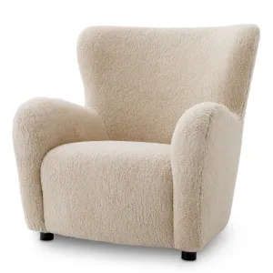 Luxury Cream Bouclé Wingback Armchair with Curved Arms – 92 cm - Luxury Hotel Furniture Front View by Luxury Group International
