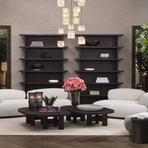 Sofá de Lujo en Crema con Capitoneado en Canal y Base de Metal Negro - Mobiliario de Hotel de Lujo Vista lifestyle por Luxury Group International