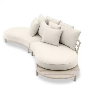 Luxus Cremefarbenes Geschwungenes Outdoor-Sofa mit Verlängerter Lounge-Plattform – Luxus Hotelmöbel Seitenansicht von Luxury Group International