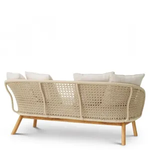 Luxus Creme Rattan Sofa mit Naturholzrahmen & Kissen – Luxus Hotelmöbel Rückansicht von Luxury Group International