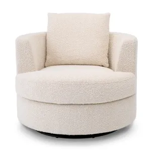Luxuriöser, runder Drehsessel in Creme mit separatem Rückenkissen – Ø 95 cm – Luxuriöse Hotelmöbel Vorderansicht von Luxury Group International