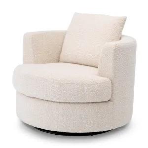 Luxuriöser, runder Drehsessel in Creme mit separatem Rückenkissen – Ø 95 cm – Luxuriöse Hotelmöbel Vorderansicht von Luxury Group International