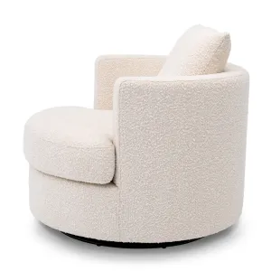 Luxuriöser, runder Drehsessel in Creme mit separatem Rückenkissen – Ø 95 cm – Luxuriöse Hotelmöbel Seitenansicht von Luxury Group International