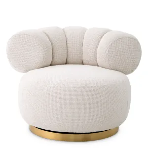 Fauteuil Sculptural de Luxe Crème avec Revêtement et Base Dorée - Mobilier de Luxe pour Hôtels Vue de face par Luxury Group International