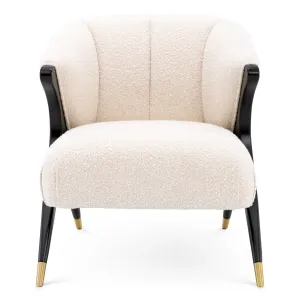 Luxury Cream Textured Armchair with Black Frame & Golden Tips – 71.5 cm - Luxury Hotel Furniture Front View by Luxury Group International