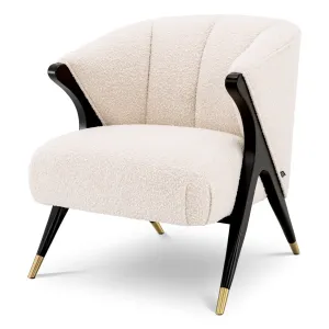 Luxury Cream Textured Armchair with Black Frame & Golden Tips – 71.5 cm - Luxury Hotel Furniture Front View by Luxury Group International