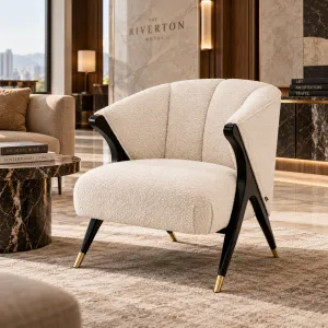 Luxury Cream Textured Armchair with Black Frame & Golden Tips – 71.5 cm - Luxury Hotel Furniture Lifestyle View by Luxury Group International