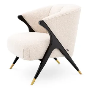 Luxury Cream Textured Armchair with Black Frame & Golden Tips – 71.5 cm - Luxury Hotel Furniture Side View by Luxury Group International