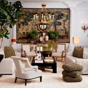 Luxury Cream Textured Armchair with Open Back Curved Arms - Luxury Hotel Furniture Lifestyle View by Luxury Group International