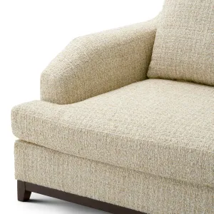 Luxury Cream Three-Seater Sofa with Deep Cushions & Dark Wood Base – Luxury Hotel Furniture Detail View by Luxury Group International