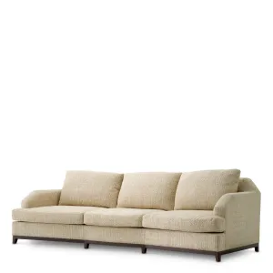 Luxury Cream Three-Seater Sofa with Deep Cushions & Dark Wood Base – Luxury Hotel Furniture Front View by Luxury Group International