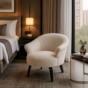 Luxury Cream Upholstered Armchair with Black Wooden Legs 68 cm - Luxury Hotel Furniture Lifestyle View by Luxury Group International