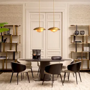 Luxury Cream Upholstered Dining Chair with Black Curved Back and Legs - Luxury Dining Chair Lifestyle View by Luxury Group International