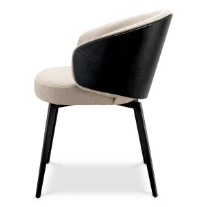 Luxury Cream Upholstered Dining Chair with Black Curved Back and Legs - Luxury Dining Chair Side View by Luxury Group International