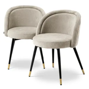Juego de 2 Sillas de Comedor Tapizadas en Crema de Lujo con Patas Negras y Doradas - Sillas de Comedor de Lujo Vista frontal por Luxury Group International
