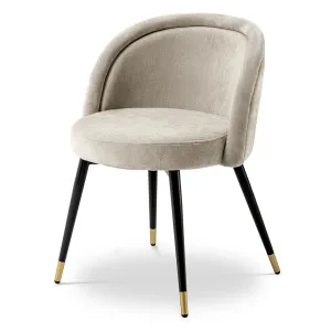 Juego de 2 Sillas de Comedor Tapizadas en Crema de Lujo con Patas Negras y Doradas - Sillas de Comedor de Lujo Vista frontal por Luxury Group International