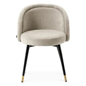Juego de 2 Sillas de Comedor Tapizadas en Crema de Lujo con Patas Negras y Doradas - Sillas de Comedor de Lujo Vista frontal por Luxury Group International