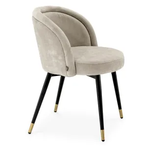 Juego de 2 Sillas de Comedor Tapizadas en Crema de Lujo con Patas Negras y Doradas - Sillas de Comedor de Lujo Vista lateral por Luxury Group International