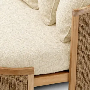 Luxus Creme Polstersofa mit Naturholz- & Geflochtenem Rattanrahmen – Luxus Hotelmöbel Detailansicht von Luxury Group International