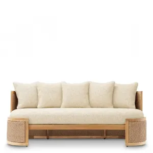 Luxus Creme Polstersofa mit Naturholz- & Geflochtenem Rattanrahmen – Luxus Hotelmöbel Vorderansicht von Luxury Group International