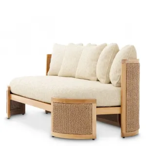 Luxus Creme Polstersofa mit Naturholz- & Geflochtenem Rattanrahmen – Luxus Hotelmöbel Seitenansicht von Luxury Group International