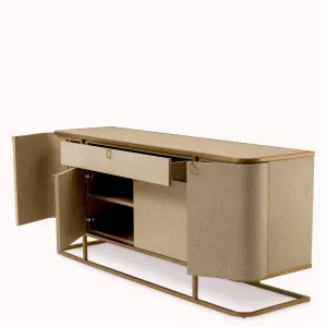 Luxury Cream Woven Rattan Sideboard with Gold Metal Frame - Luxury Hotel Furniture Detail View by Luxury Group International