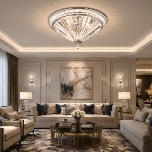 Lampada da Soffitto di Lusso in Cristallo con Design a Prisma Radiale e Cornice Decorativa a Montaggio a Filo Vista lifestyle di Luxury Group International