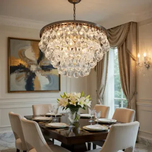 Luxury Crystal Raindrop Chandelier with Tiered Glass Elegance Lifestyle View by Luxury Group International