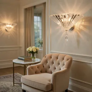 Luxury Crystal Wall Lamp with Fan-Shaped Prism Design & Decorative Crystal Pendant Lifestyle View by Luxury Group International
