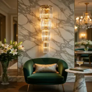 Luxury Crystal Wall Lamp with Gold Finish - Modern Decorative Sconce Light Lifestyle View by Luxury Group International