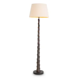 Luxus Stehleuchte in Dunkelbronze mit Skulpturalem Spiralstamm & Cremefarbener Schirm – Luxus Stehleuchte Vorderansicht von Luxury Group International
