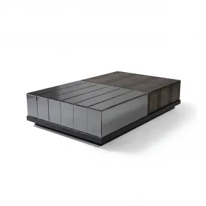 Luxury Dark Brown and Smoke Grey Textured Designer Coffee Table - Luxury Coffee Table Front View by Luxury Group International