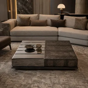 Luxury Dark Brown and Smoke Grey Textured Designer Coffee Table - Luxury Coffee Table Lifestyle View by Luxury Group International