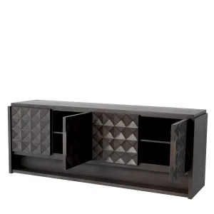 Luxuriöses dunkelbraunes Sideboard mit geometrischem Design und skulpturaler Front – Luxus Hotelmöbel Vorderansicht von Luxury Group International