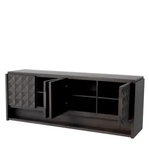 Luxuriöses dunkelbraunes Sideboard mit geometrischem Design und skulpturaler Front – Luxus Hotelmöbel Vorderansicht von Luxury Group International