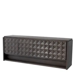 Luxuriöses dunkelbraunes Sideboard mit geometrischem Design und skulpturaler Front – Luxus Hotelmöbel Vorderansicht von Luxury Group International