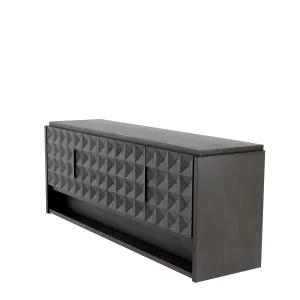 Luxuriöses dunkelbraunes Sideboard mit geometrischem Design und skulpturaler Front – Luxus Hotelmöbel Seitenansicht von Luxury Group International